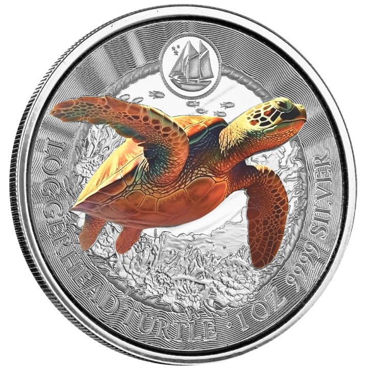 Cayman Islands: Loggerhead Turtle kolorowany 1 uncja Srebra 2023 Proof