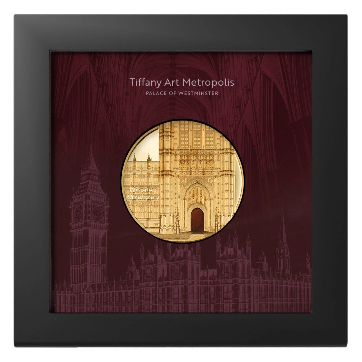 Palau: Tiffany Art Metropolis - Palace of Westminster kolorowany 5 uncji 2023 Proof Ultra High Relief