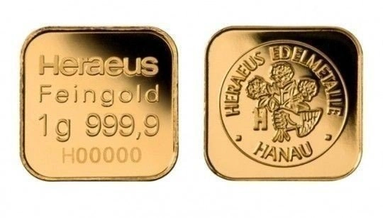 10 x 1 gram Sztabka Złota MultiCard Heraeus