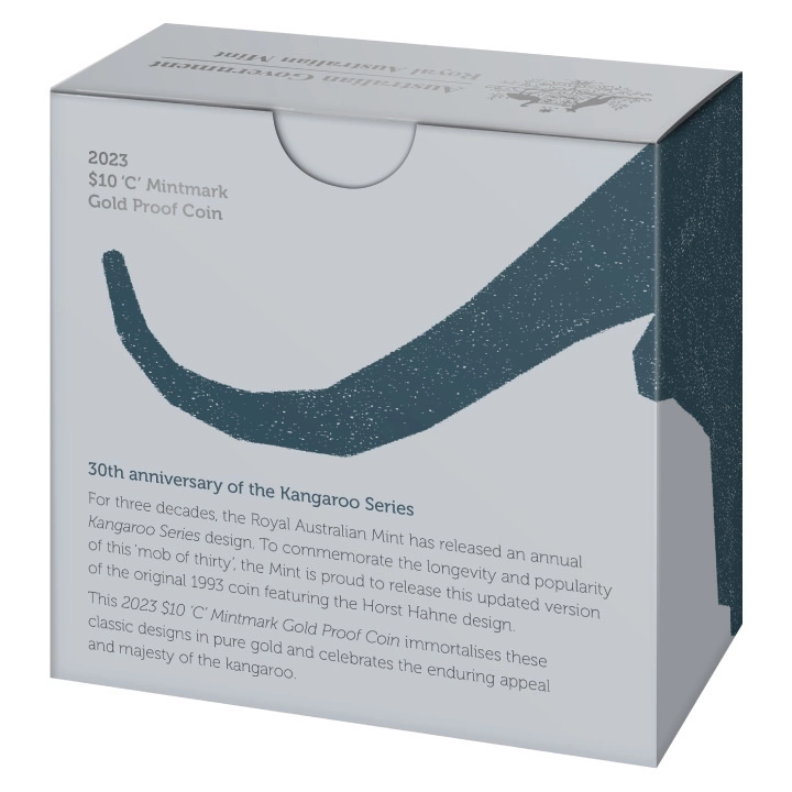 RAM : Kangur 30. rocznica serii - Mob of Thirty 1/10 uncji Złota 2023 Proof C" Mintmark