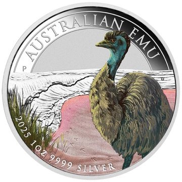 Australijski Emu kolorowany 1 uncja Srebra 2025