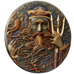 Niue: Goddesses and God - Poseidon pozłacany $5 Srebro 2023 High Relief Antiqued Coin