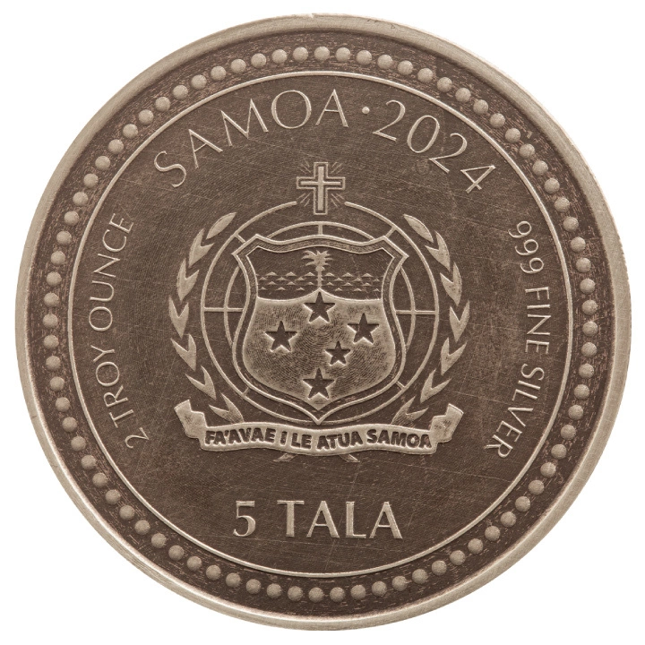 Samoa: Year of the Dragon 2 uncje Srebra 2024 Antiqued Coin
