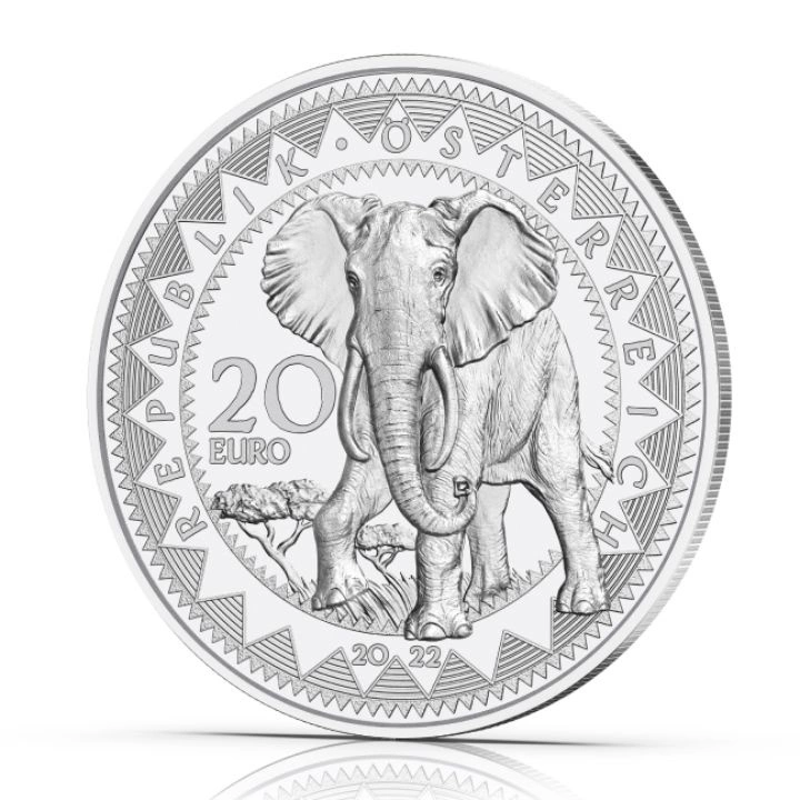 Africa - The Serenity of the Elephant 20 Euro Srebro 2022 Proof