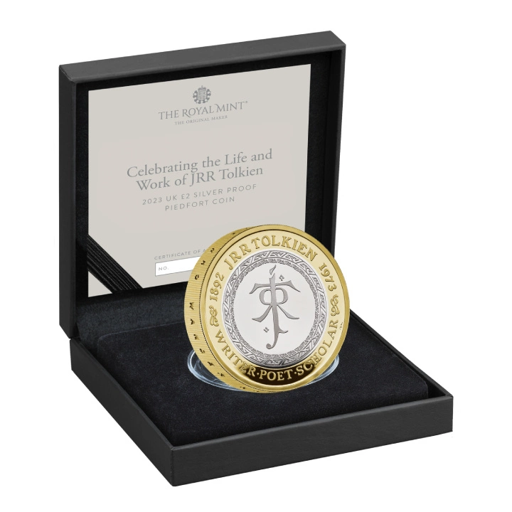 Celebrating the Life and Work of JRR Tolkien £2 pozłacany Srebro 2023 Proof Piedfort