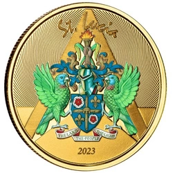 St. Lucia - Coat of Arms kolorowany 1 uncja Złota 2023 Proof