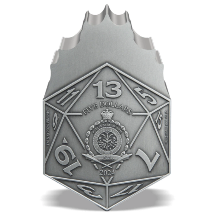 Niue: Dungeons & Dragons 50th Anniversary - Red Dragon D20 2 uncje Srebra 2024 Antiqued Coin