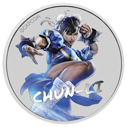 Tuvalu: Street Fighter - Chun Li kolorowana 1 uncja Srebra 2022 (Moneta w karcie)