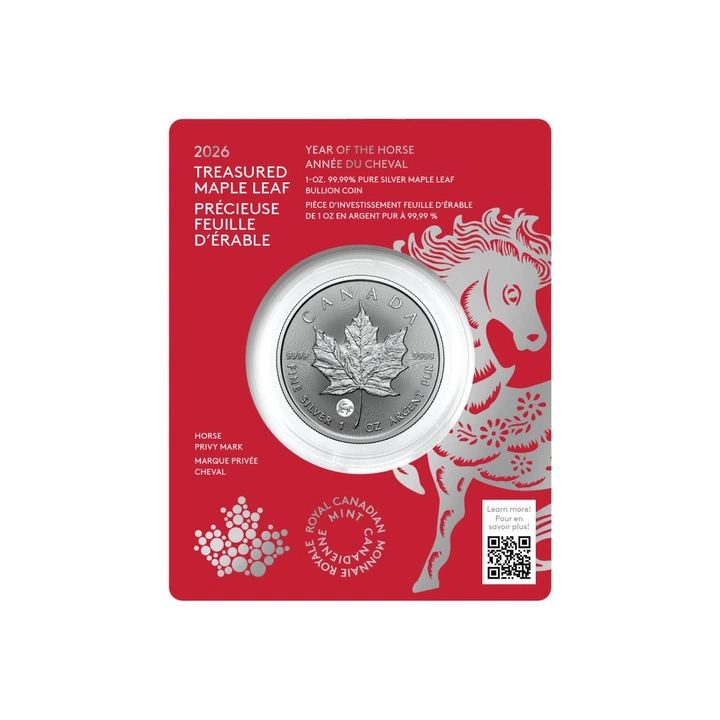 Kanadyjski Liść Klonowy Treasured 1 uncja Srebra 2025 Year of the Horse Privy Mark