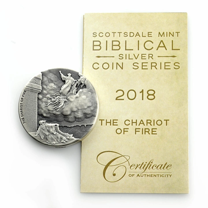 Niue: Biblical - Chariot of Fire 2 uncje Srebra 2018 Proof Antiqued Coin