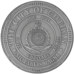 Niue: Batman, Gotham City kolorowany 2 uncje Srebra 2024 High Relief Antiqued Coin