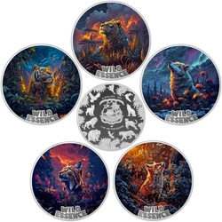 Liberia: Zestaw 5 monet Wild Essence kolorowany 5 uncji Srebra 2025 Proof