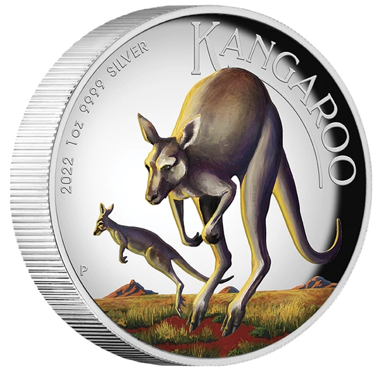 Australijski Kangur kolorowany 1 uncja Srebra 2022 Proof High Relief