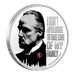 Niue: The Godfather "Red Rose" kolorowany 50. rocznica filmu 1 uncja Srebra 2022 Enameled Coin "I DON'T APOLOGIZE TO TAKE CARE OF MY FAMILY"