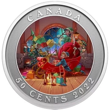 Canada: Santa’s Sleigh kolorowany 50 cents 2022 Modified Specimen Lenticular Coin