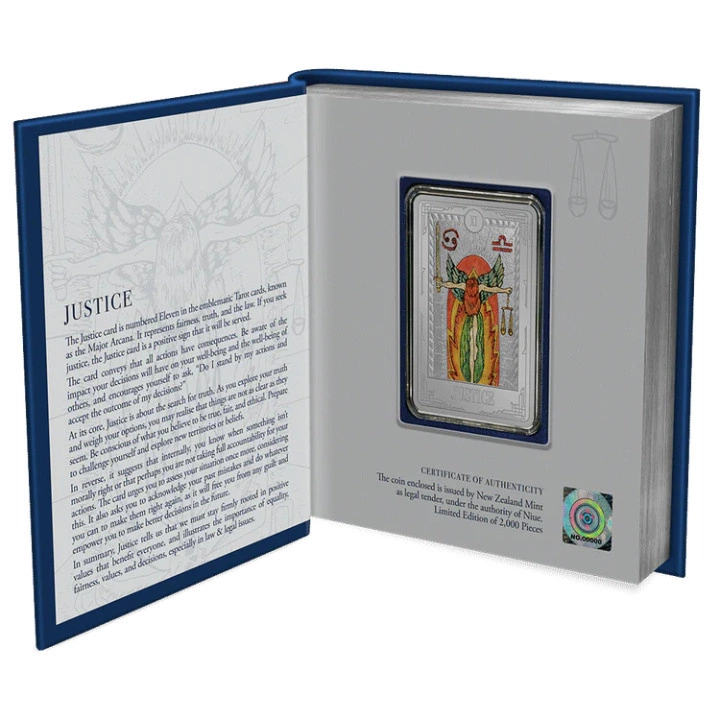 Niue: Tarot Cards – Justice kolorowany 1 uncja Srebra 2023 Proof
