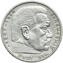 Niemcy, Trzecia Rzesza - Paul von Hindenburg 5 reichsmarek Srebro 1935-1936