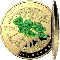 Beauty, Rich & Rare: Daintree Rainforest kolorowany 1 uncja Złota 2022 Proof Domed Coin
