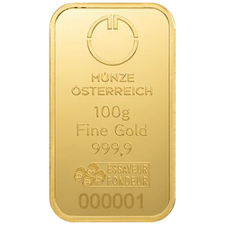 Austrian Mint Sztabka 100 gramów Złota