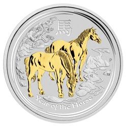 Lunar II: Rok Konia pozłacany 1 uncja Srebra 2014 Proof