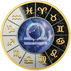 Cameroon: Znaki Zodiaku - Waga kolorowana, pozłacana Srebro 2023 Black Proof