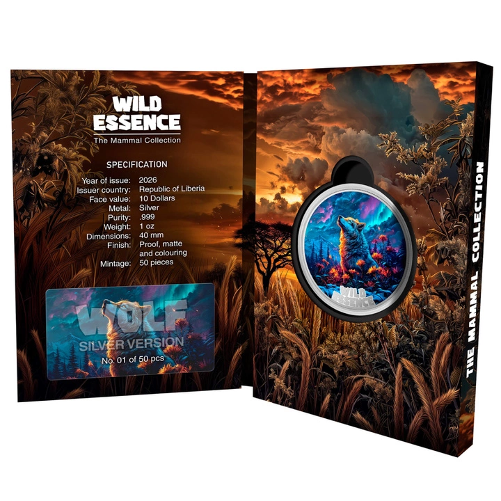 Liberia: Zestaw 5 monet Wild Essence kolorowany 5 uncji Srebra 2025 Proof