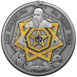 Niue: The Alchemists - Dr. J. Dee "Ars Speculum" $5 Srebro 2022 Antique Finish