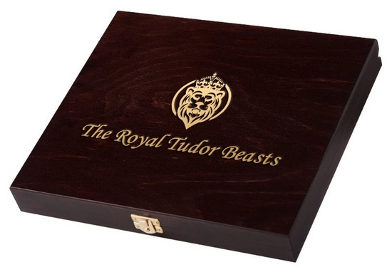 Drewniana kaseta The Royal Tudor Beasts 10 monet x 1/4 uncji Złota