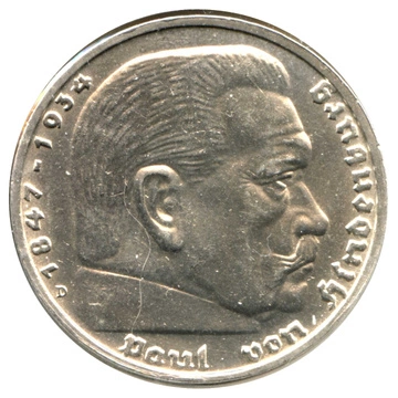 Niemcy, Trzecia Rzesza - Paul von Hindenburg 2 reichsmarek (ze swastyką) Srebro 1936-1939