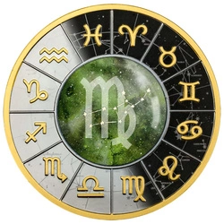 Cameroon: Znaki Zodiaku - Panna kolorowana, pozłacana Srebro 2023 Black Proof