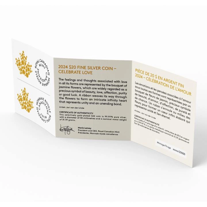 Canada: Celebrate Love $20 pozłacany Srebro 2024 Proof