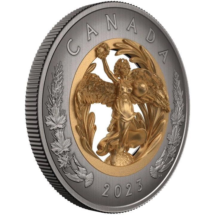 Canada: Allegory of Peace pozłacany $50 Srebro 2023 Antiqued Coin
