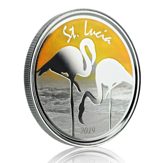 St. Lucia: Flamingo kolorowany 1 oz Silver 2019 Proof