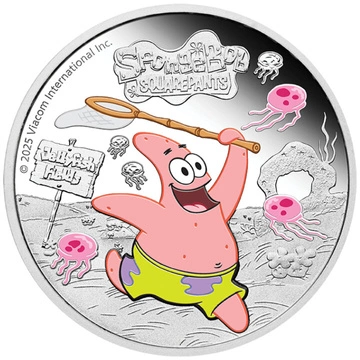 Tuvalu: SpongeBob SquarePants - Patrick Star kolorowany 1 uncja Srebra 2025 Proof