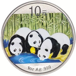 Chińska Panda kolorowana 1 uncja Srebra 2013