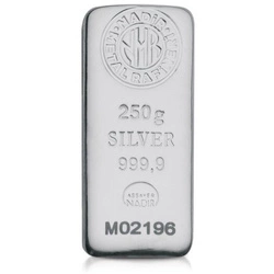 Sztabka Nadir 250 gramów Srebra LBMA GD Refiner