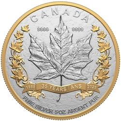 Kanadyjski Liść Klonowy - 35. rocznica 5 uncji Srebra 2023 Matte Proof