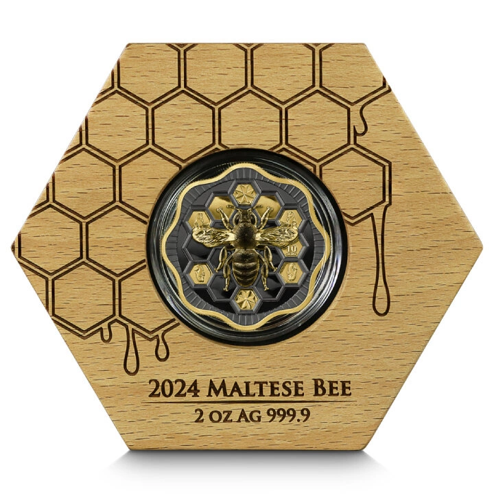 Malta: Maltese Bee pozłacana 2 uncje Srebra 2024 High Relief