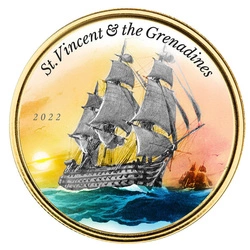 St. Vincent & The Grenadines: War Ship kolorowany 1 uncja Złota 2022