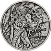 Tuvalu: Bogowie Olimpu - Zeus 5 uncji Srebra 2021 Antique Finish