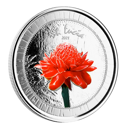 St. Lucia Botanical Gardens kolorowany 1 uncja Srebra 2021 Proof