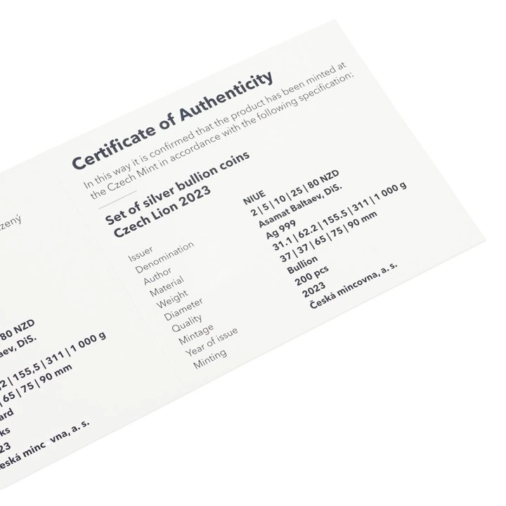 Zestaw 5 monet Niue: Czech Lion Srebro 2023