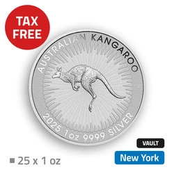 Australijski Kangur 25 uncji Srebra - przechowywane w bezcłowym magazynie w Nowym Jorku (Loomis)