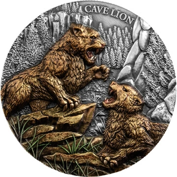 Germania Mint: Megafauna - Lew Jaskiniowy kolorowany 2 uncje Srebra 2026 Antiqued Coin