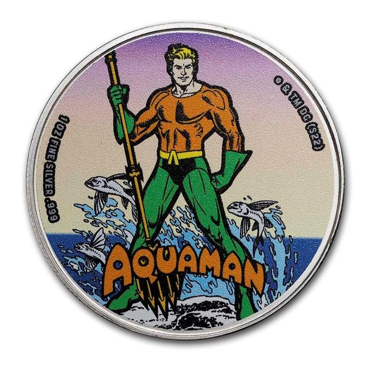 Samoa: DC Comics - Aquaman kolorowany 1 uncja Srebra 2023 Slab
