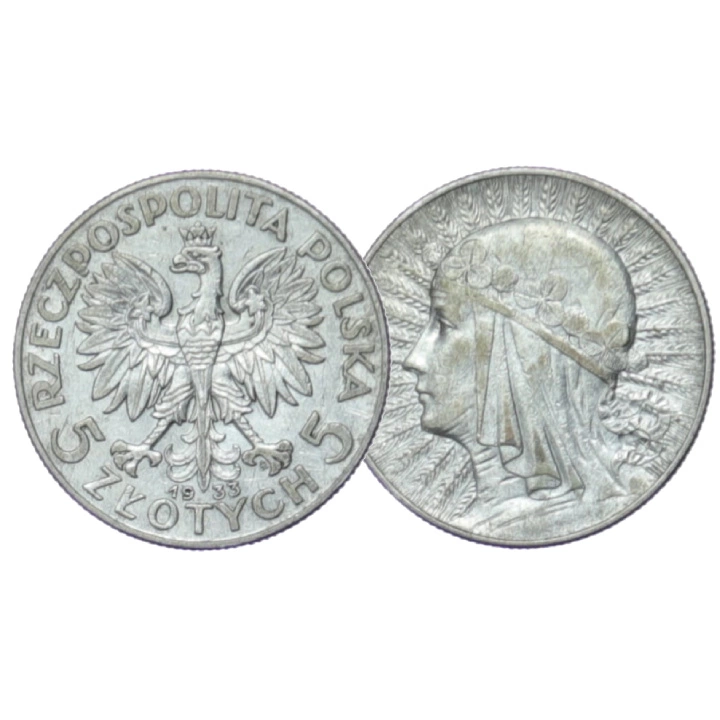 Polska: "Głowa Kobiety" Jadwiga 5 zł Srebro Rożne Roczniki