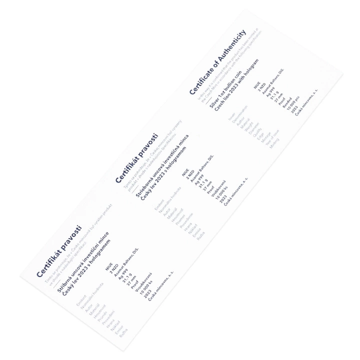 Niue: Czech Lion 1 uncja Srebra 2023 Proof z Hologramem