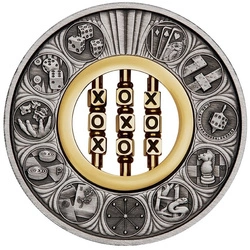 Tuvalu: Tic-Tac-Toe 2 uncje Srebra 2022 Antiqued Insert Macro Mood