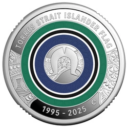 30th Anniversary of the Torres Strait Islander Flag kolorowany $2 Srebro 2025 Proof "C" Mintmark