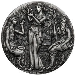 Tuvalu: Fate - The Moirai 2 uncje Srebra 2025 High Relief Antiqued Coin